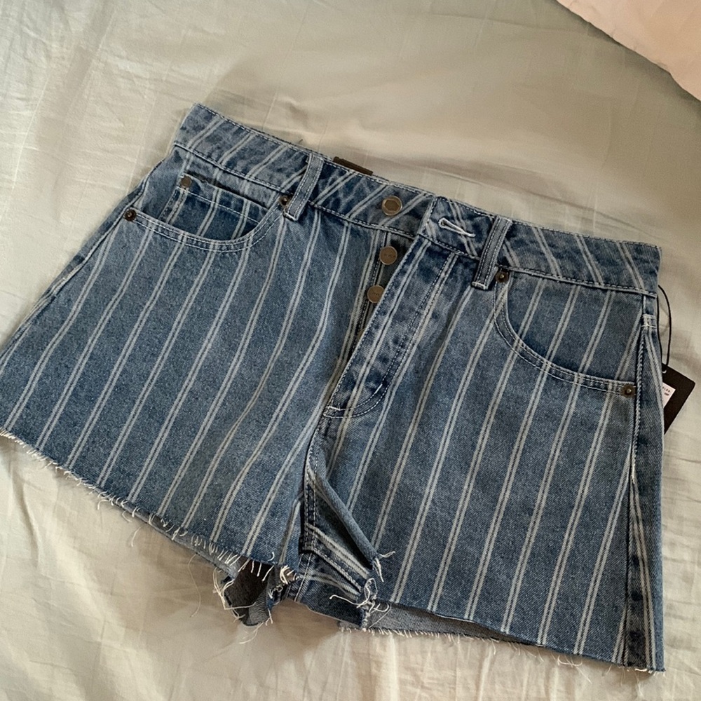 Rvca Georgie high rise wide leg striped denim shorts